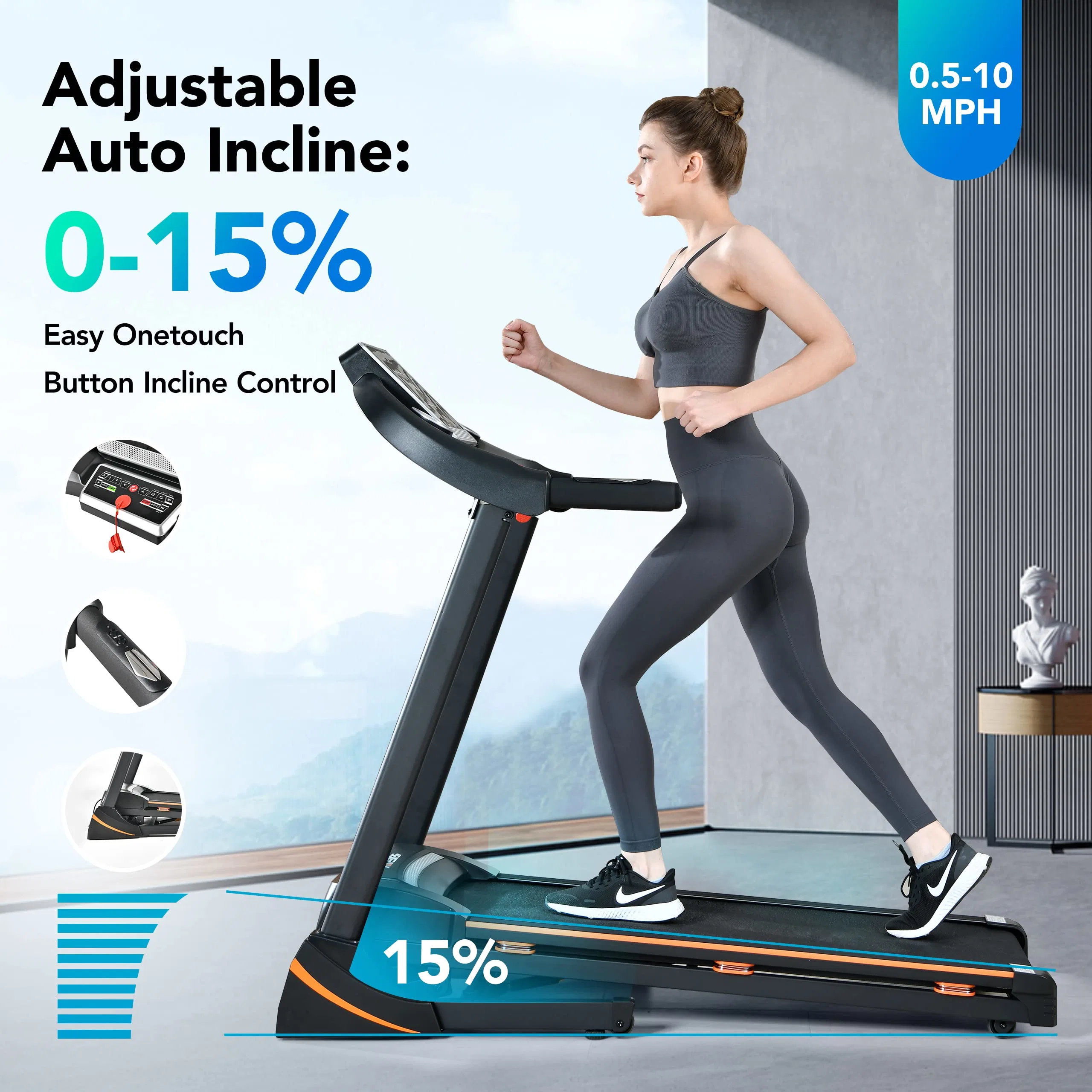 Nuevo diseño Gimnasio equipos de fitness 280lbs Peso capacidad 3HP plegable Cinta de andar