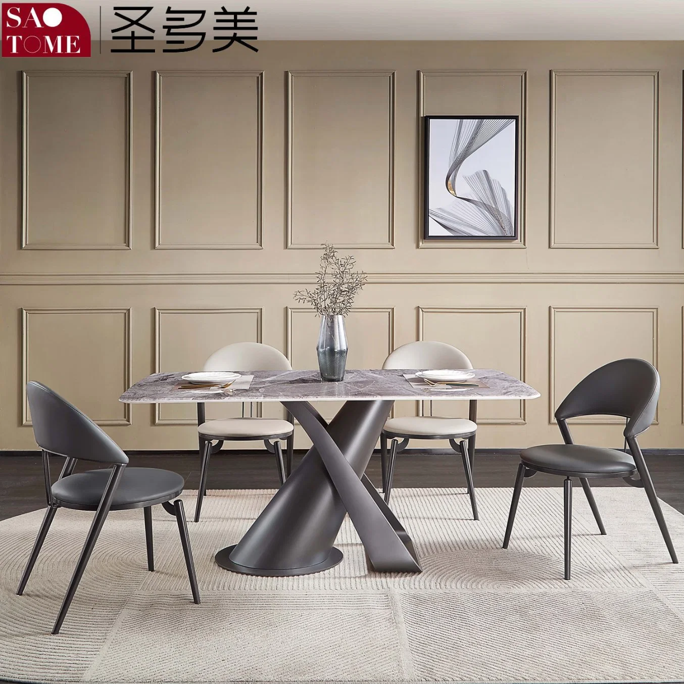 Modern Household Stainless Steel Base Marble/Rock Slab Dining Table