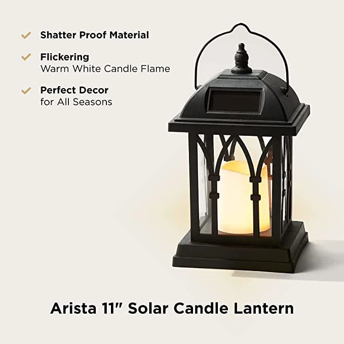 Outdoor Solar Candle Lantern Flickering Flameless LED Candle/Plastic Hanging Lantern Light for Patio Pathway Deck Christmas Halloween Ramadan Deocoration