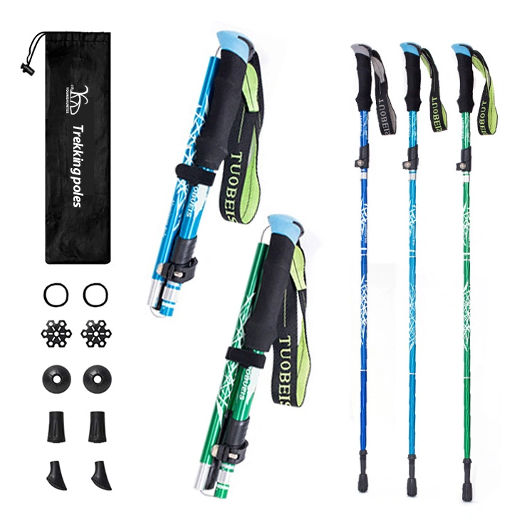 Hot Sale Trekking Hiking Poles Folding Adjustable Foldable Lightweight Aluminum Walking Sticks