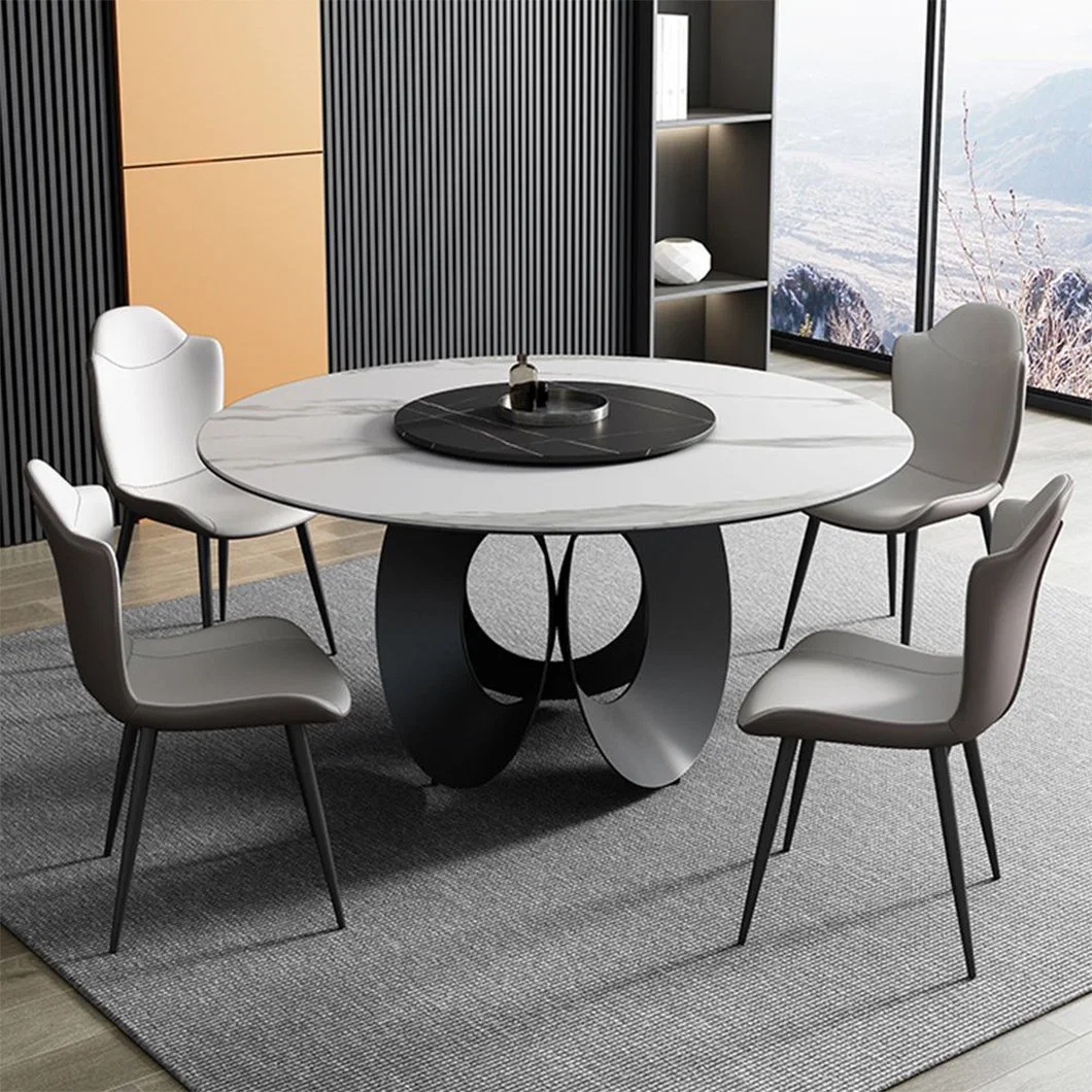 ODM OEM Home Hotel Furniture Marble Table Set Round Rotating Sintered Stone Restaurant Dining Table and Chair