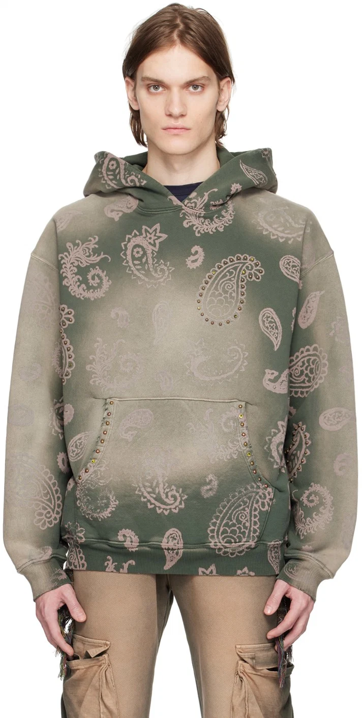 Custom Design Sun Faded Paisley Pattern Beaded Crystal-Cut Men Hoodie