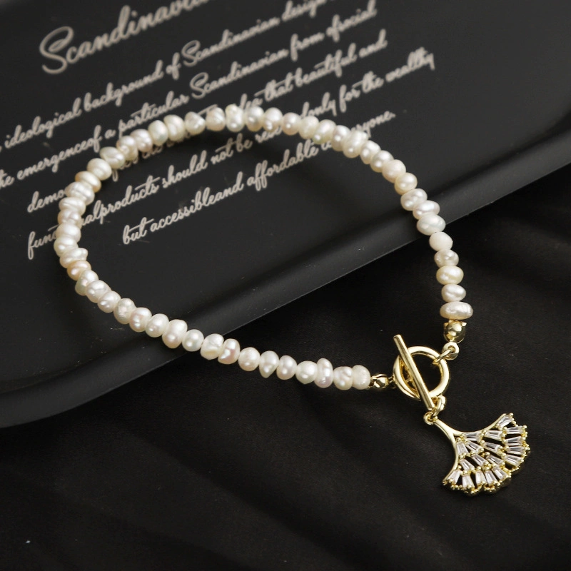 Pearl Bracelete Corrente Ginkgo Leaf Jóias