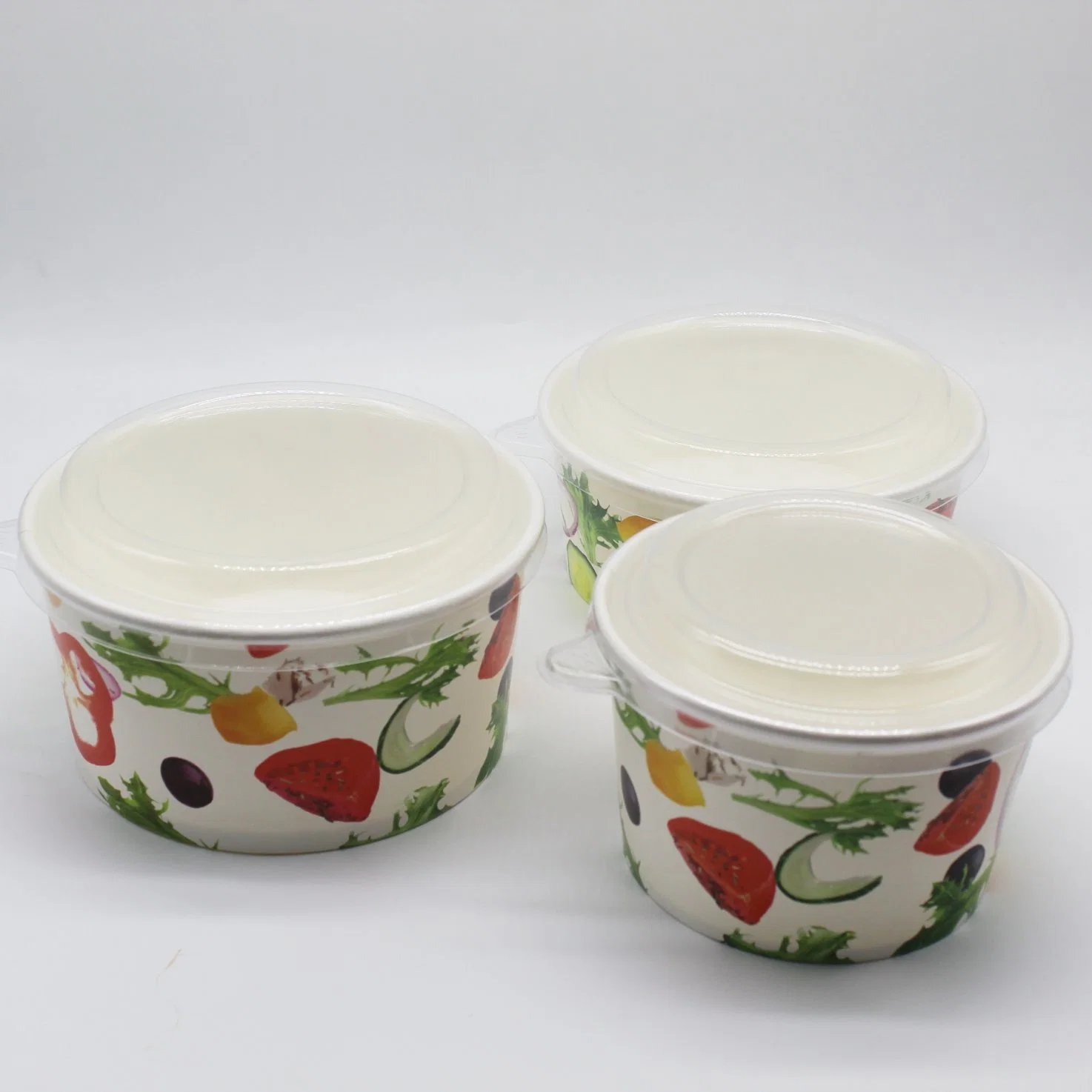Disposable Kraft Paper Bowl Round Salad Container with Clear Plastic Lid