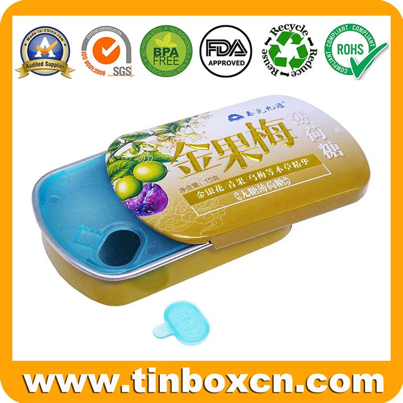 Embossed Small Metal Sliding Mint Tin Box with Plastic Inserts for Gum Candy Sweets Pill Medicine