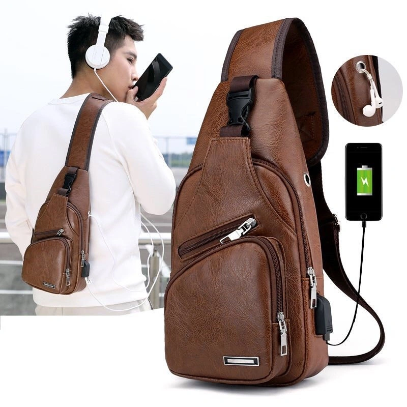 PU Waterproof Leisure USB Charging Single Shoulder Messenger Bag