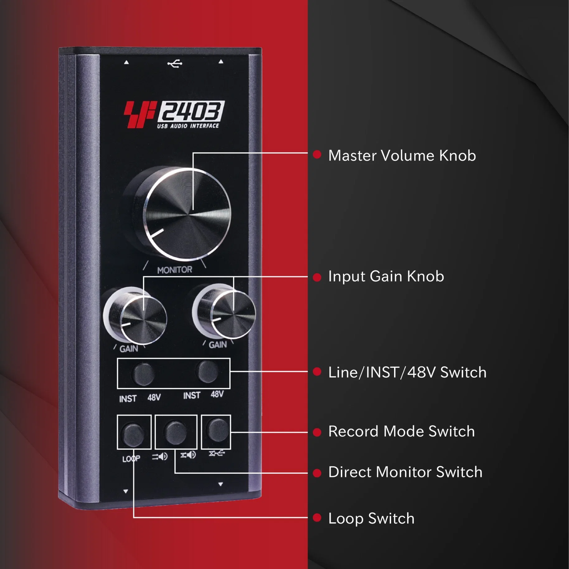 Interfaz de audio simple con velocidad de muestreo de 24bit 192kHz para vídeo Tomando podcast