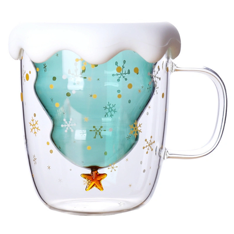 250ml High Borosilicate Creative Double Layer Christmas Star Wish Cup with Lid Milk Cup Coffee Cup