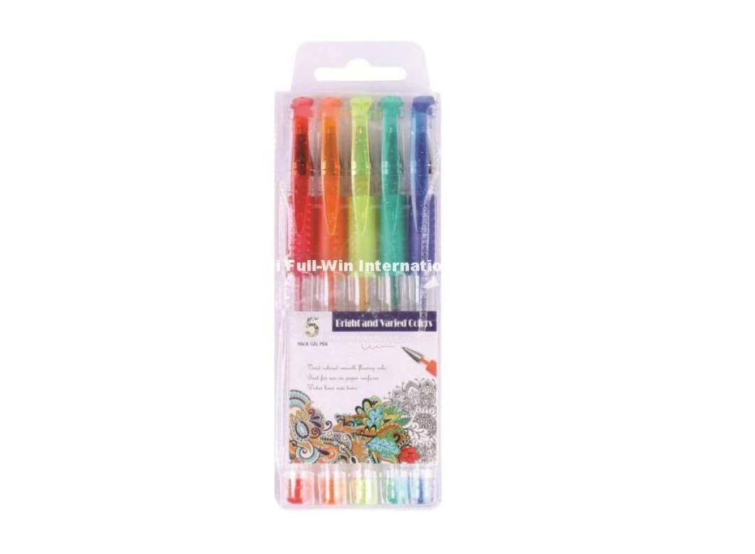 BSCI Audited Factory 5 PCS Gel Pens in PVC Bag Customized Designs Drawing Kit Stationery and Office Stationery
