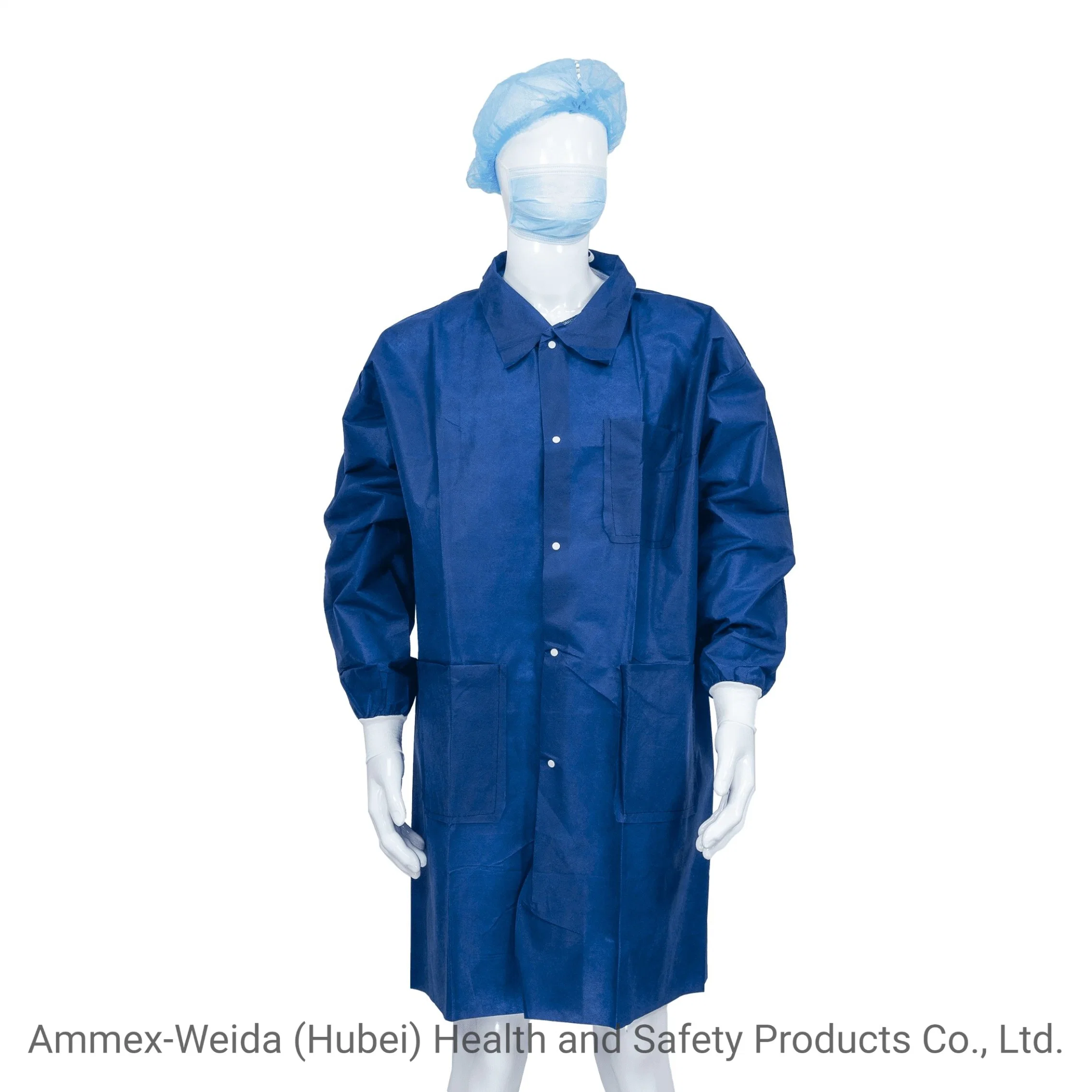 Wholesale/Supplier Disposable Medical Use Lab Coat with Snaps Closure Adult Use Long Sleeves Dust Coat