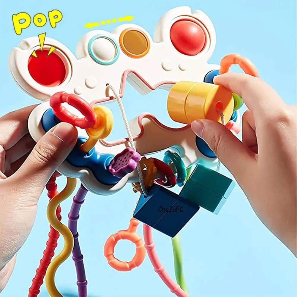 Sensory Silicone Montessori Toys Silicone Pull String Interactive Activity Toys for Baby and Toddler Gifts