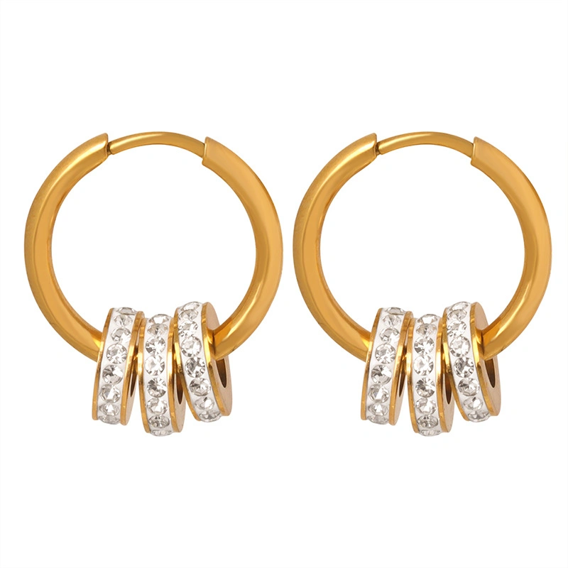 La moda de acero inoxidable chapado en oro de zirconio cúbico Anillo de círculos de la Ronda 3 Hoop Earrings para mujeres
