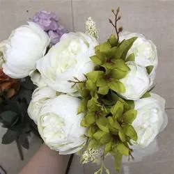 Ramo de flores de peonías de seda artificial de 9 cabezas para decoración de hogar y bodas.