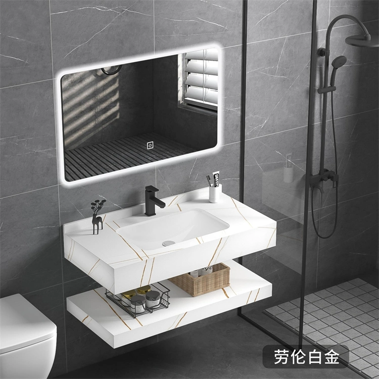 Modern Hotel Design Sintered Stone Bath Vanity Sets with Bathroom LED Mirror Rock Plate Wall Mounted Vanity Cabinets