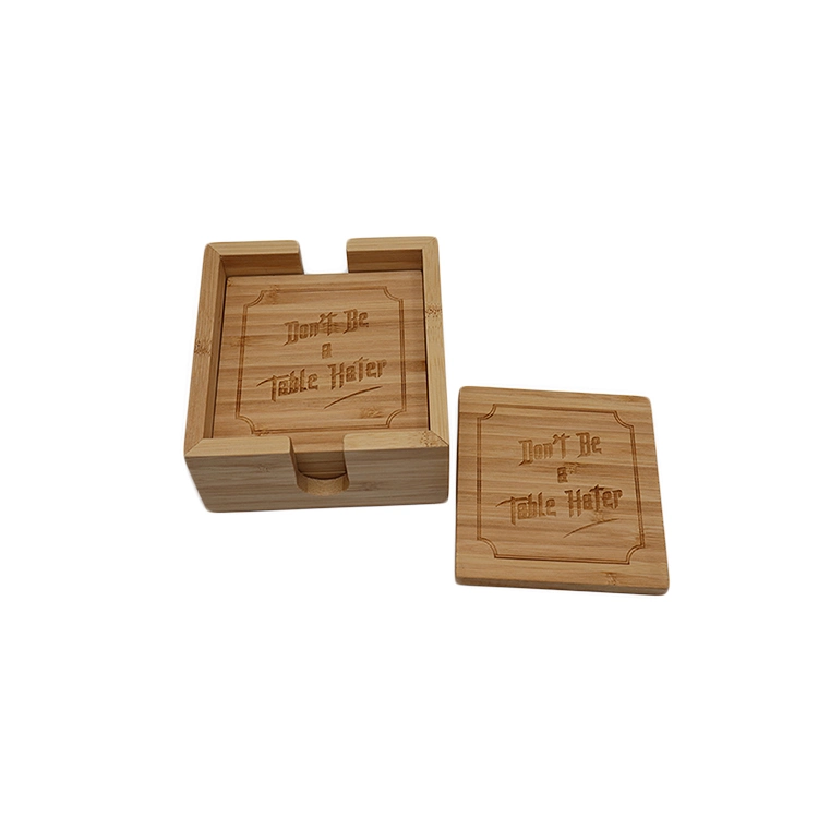 10*10mm Square Bamboo Coaster 4 PCS in a Bamboo Holder