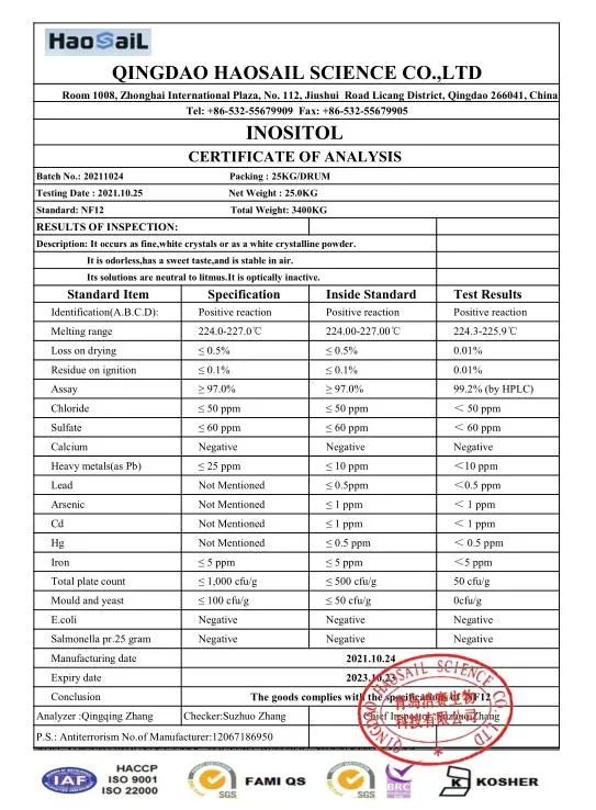 ISO Factory Supply High quality/High cost performance  99% Inositol Powder with Free Sample Available