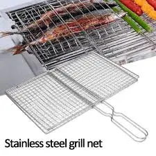 BBQ Barbecue Smoker Accessories Stainless Steel Black Grilled Fish Basket Net Clip