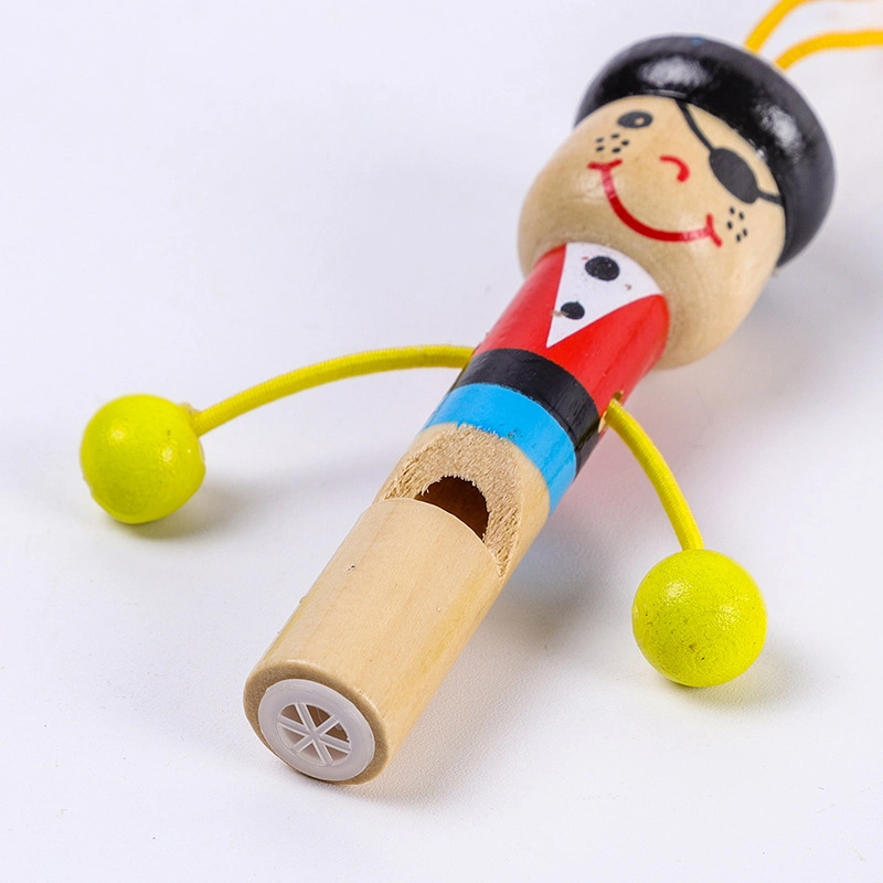 Wooden Pirate Whistle Musical Instrument Cartoon Whistle Key Chain for Children's Toy