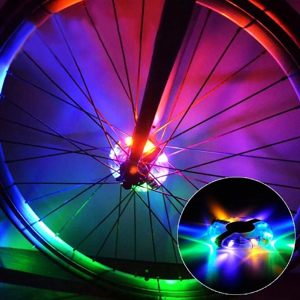 مصابيح محور عجلة الدراجة، مصابيح LED قابلة لإعادة الشحن ركوب الدراجات 3 ألوان مصابيح تحدث بالدراجة الهوائية لليلة تحذير أمان وديكور مقاوم للمياه IP65