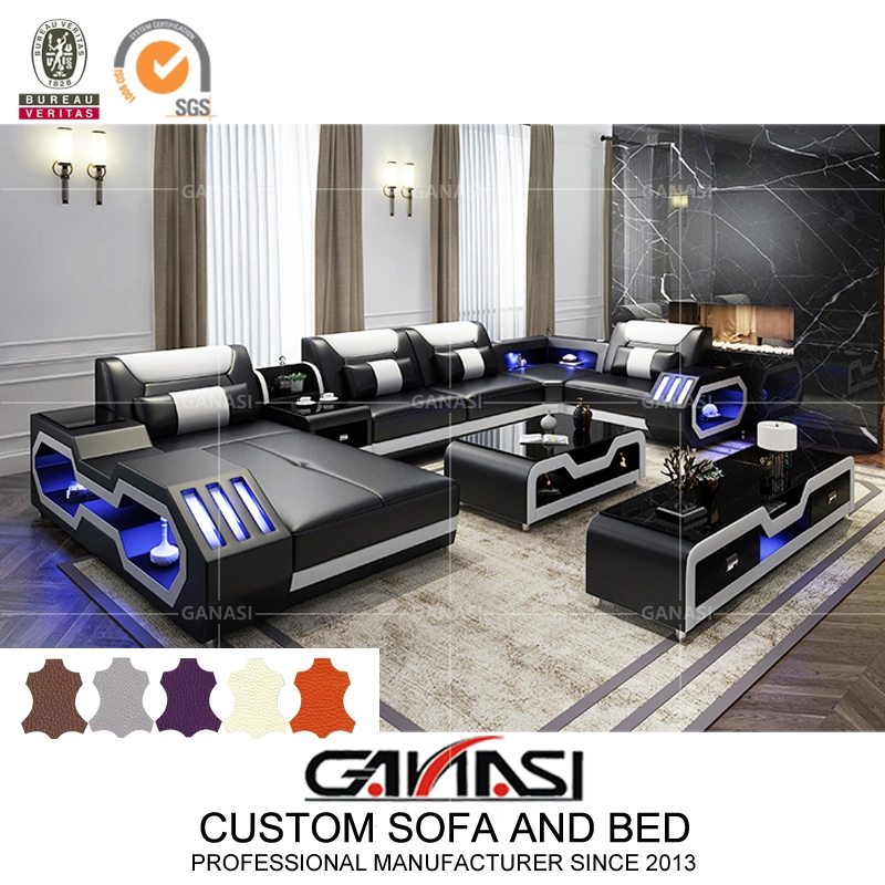 Luz LED Muebles salón sofá de cuero con altavoz Bluetooth