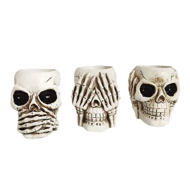 Creative Skull Decor Resin Flower Pot Planter Set Human Skull Succulent Halloween Resin Craft