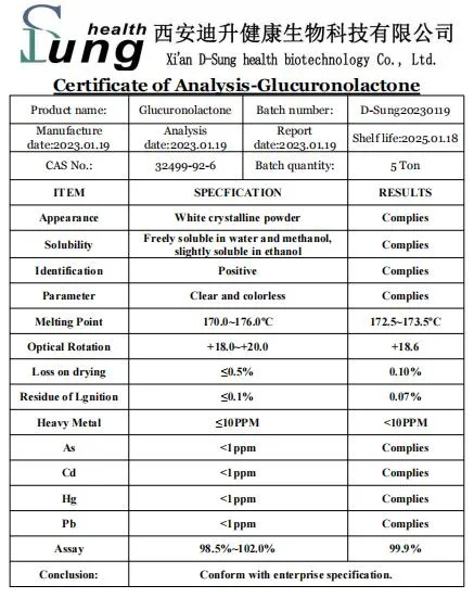 CAS 32499-92-6 Glucuronolactone farmacéutico de Materias Primas D Glucuronolactone Tablet Glucuronolactone polvo