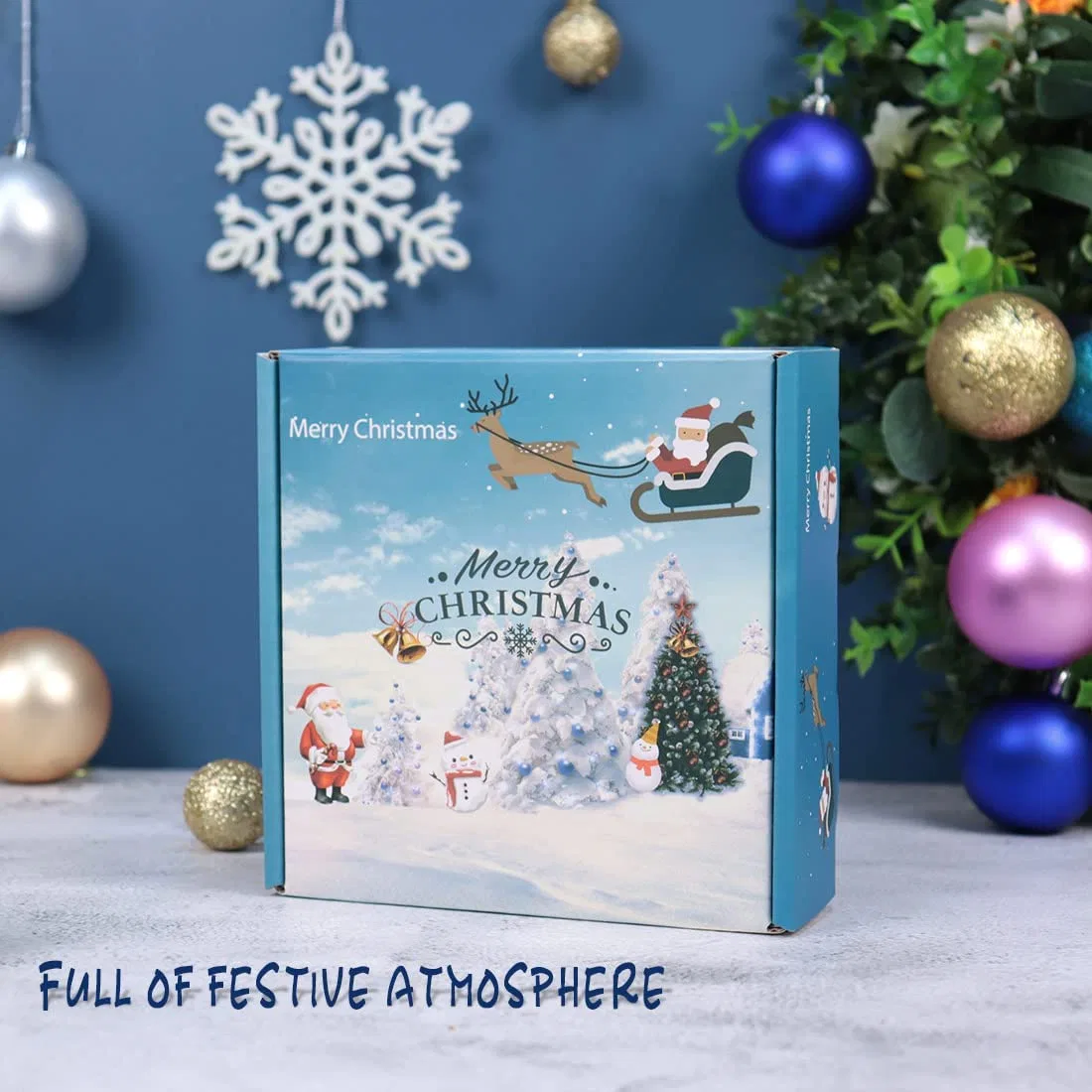 Full-Color Printing Blue Corrugated Carton for Christmas