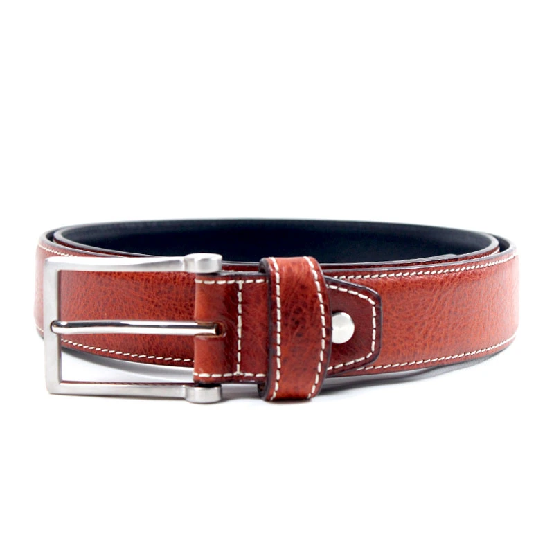 Wholesale/Supplier Factory Custom Men Genuine Cowhide Leather Waist Belt with Silvery Buckle