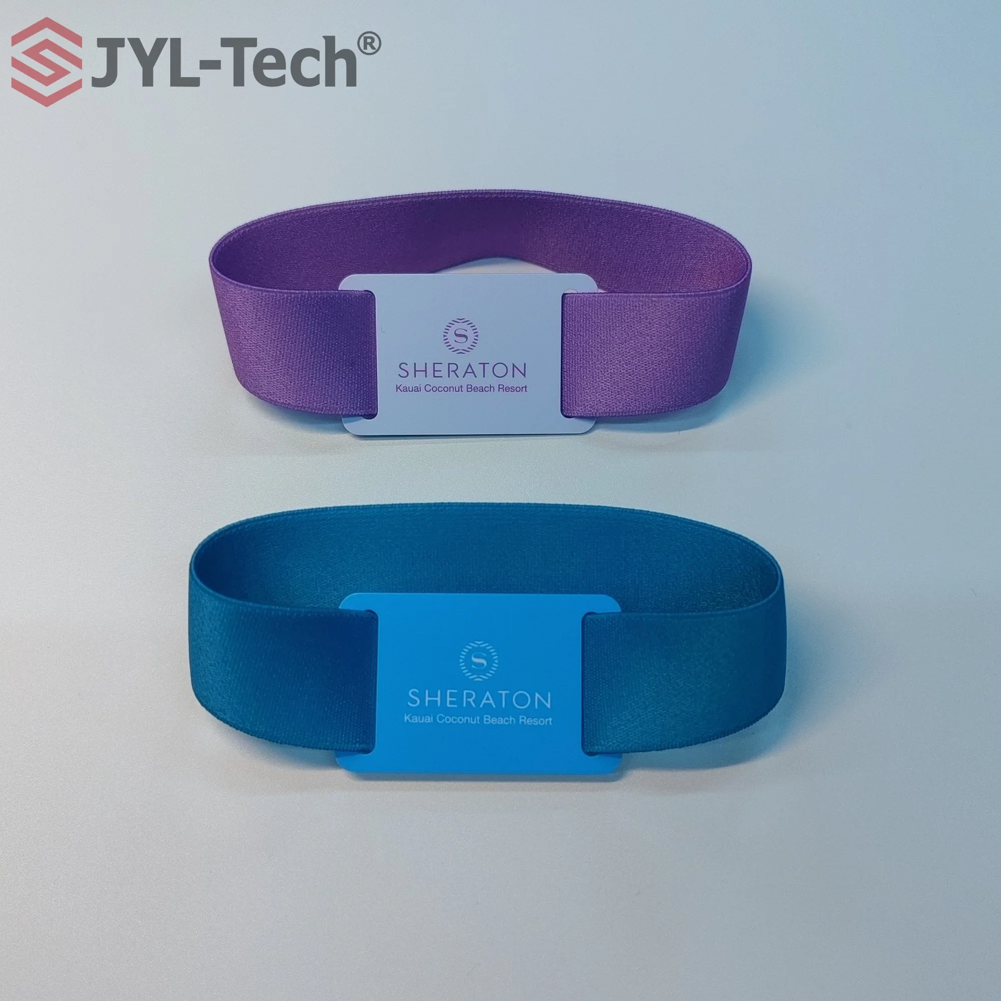 Diseño de Logotipo personalizado suave elástico Evento de Poliéster elástico Brazalete Pulsera RFID NFC