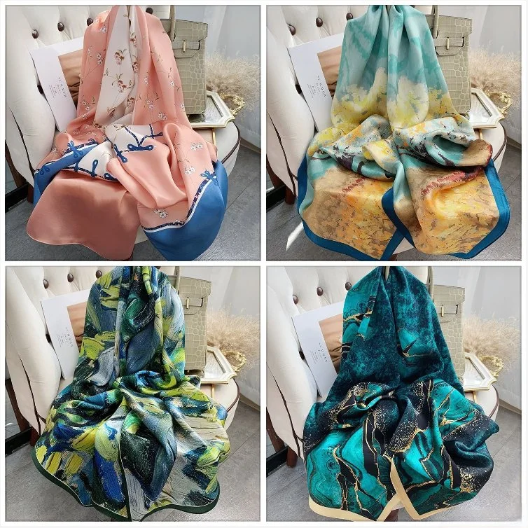 55 Inch Square Big Scarf for Women 100% Satin Silk Fashion Ladies Scarves