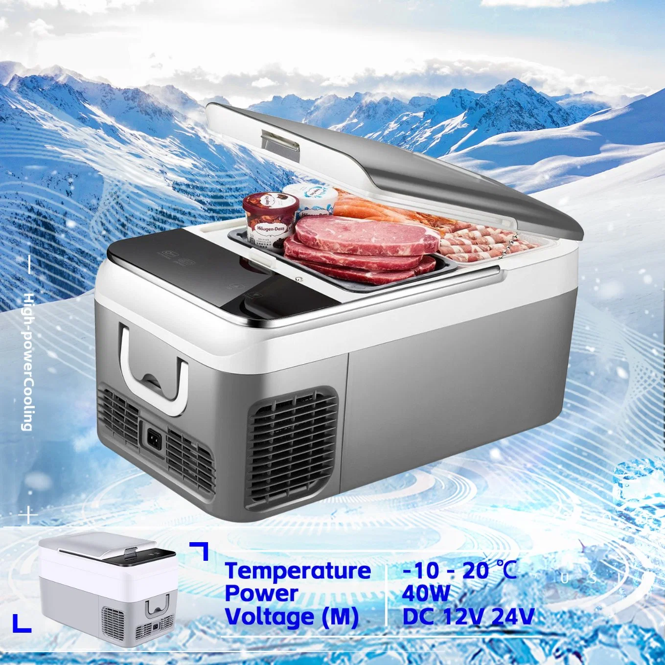 Frigorífico Bc-70 DC 12V 24V 36V Opcional Refrigerador Congelador Caja de hielo Frigorífico 18L 26L 32L 48L 52L