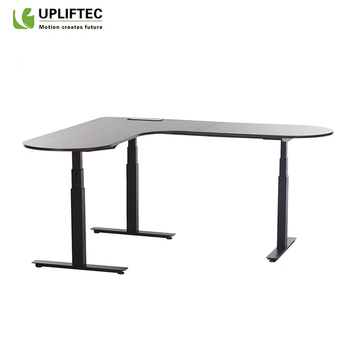 Ergonomic L Shape Table Office Wooden 3 Leg Electric Sit Stand Desk