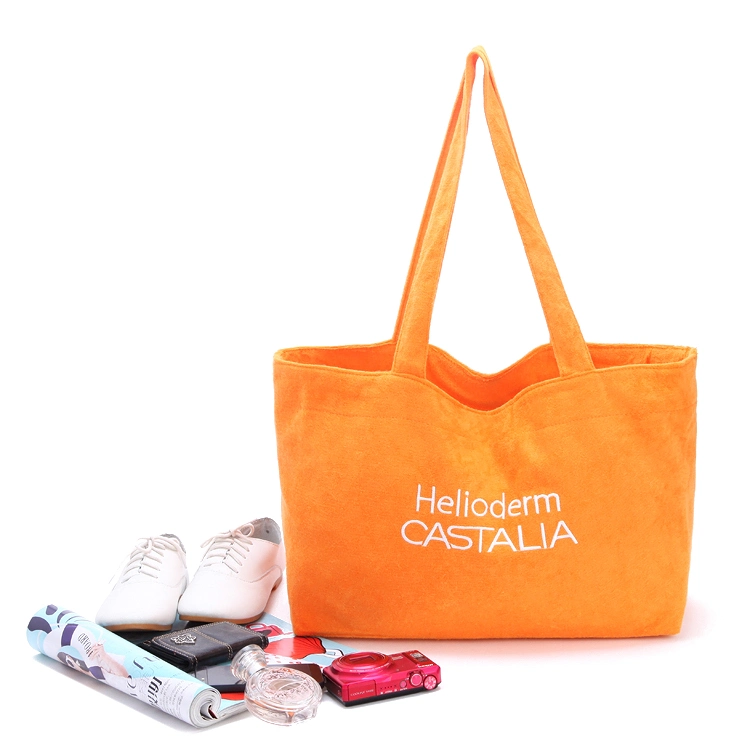 Custom Orange Towel Fabric Canvas Shopping Tote Bag with Embroidery Logo