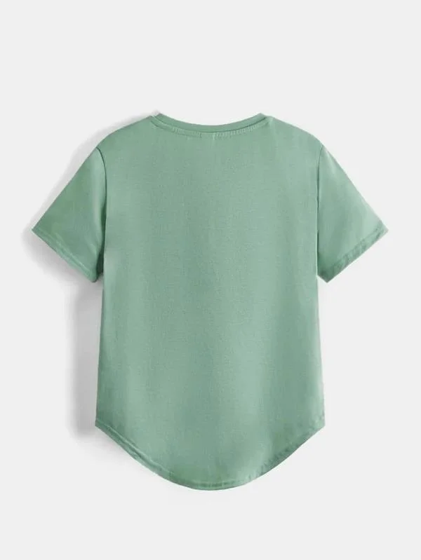 Kids Clothes Baby Wear Basic Short Sleeve Round Neck Tee Cute Green Color Plain T Shirt for Kids