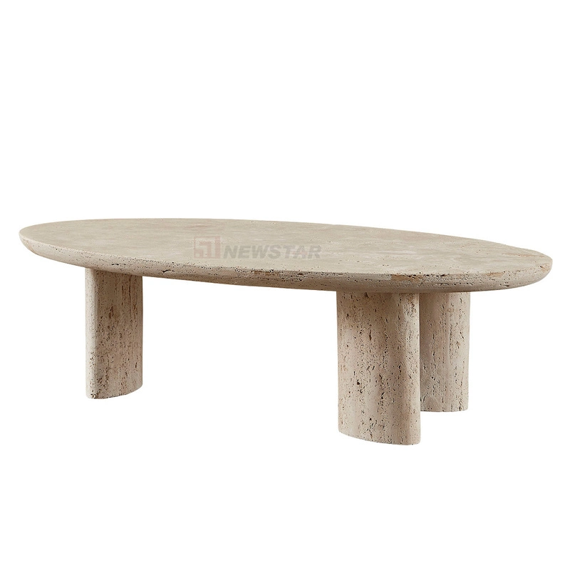 Contemporary Style Oval Shape Hotel Lobby Tea Table Travertine Marble Coffee Table Console Table Wholesale/Supplier Price Modern Furniture