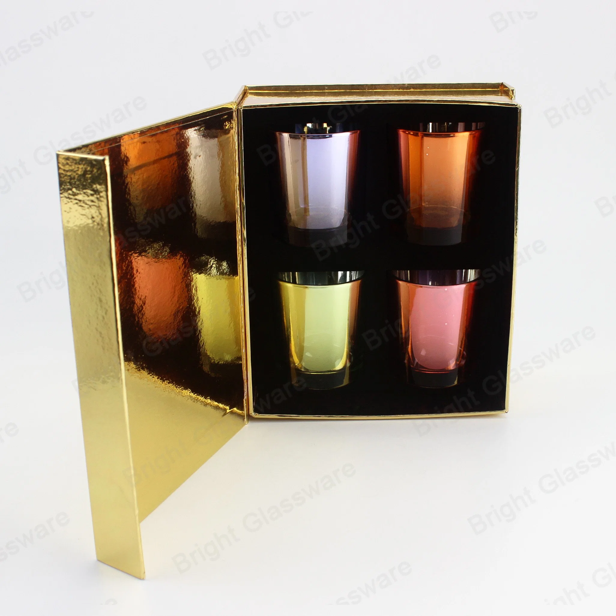 Colorful Electroplated 4 Glass Candle Jar Set with Magnetic Paper Gift Box