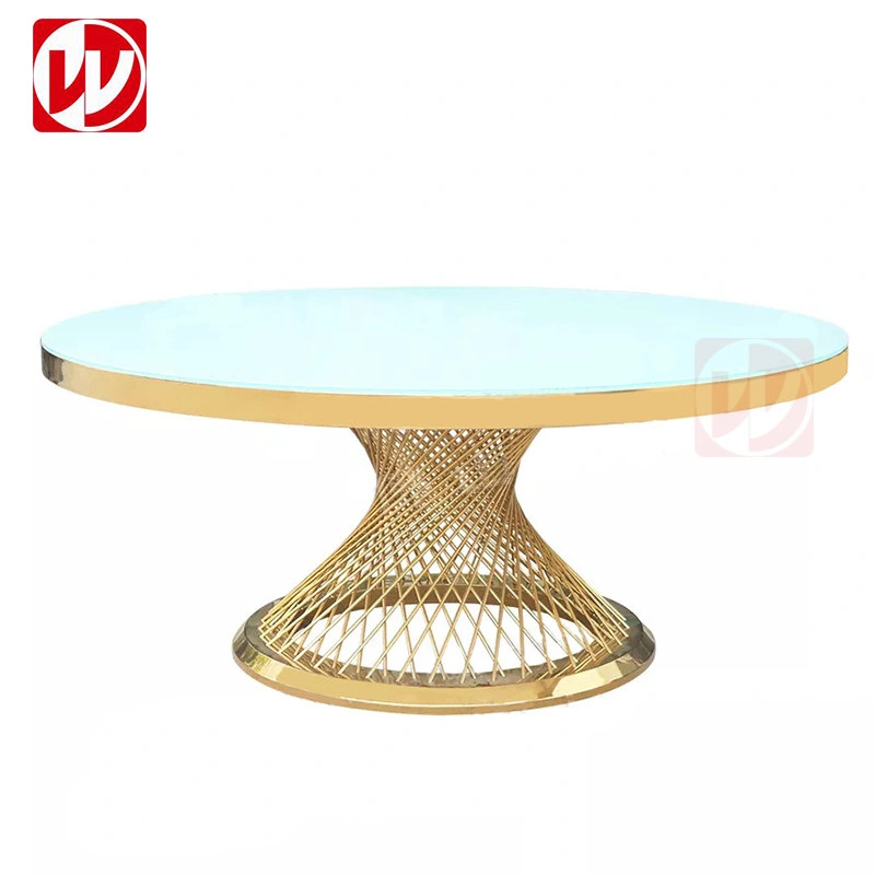 Event Party Used Round Banquet Table Gold Stainless Steel Bird Nest Design White Tempered Glass Dining Furniture Round Wedding Table