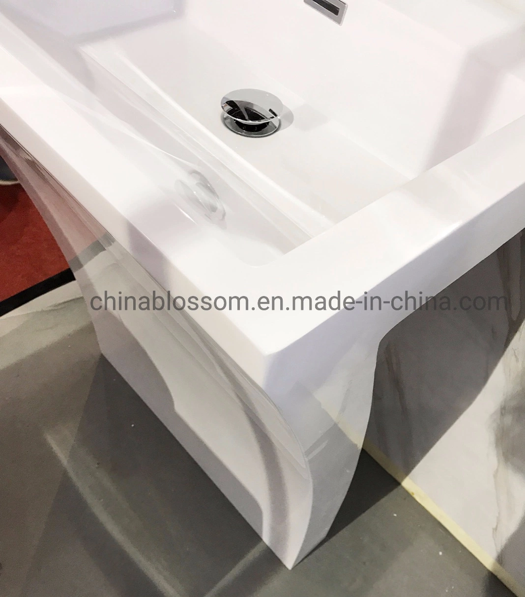 Bathroom Pedestal Sink Artificial Man-Made Stone Acrylic Resin Freestanding Wash Basin