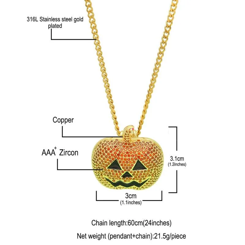 La mode européenne Hip Hop Bijoux pour hommes enfants partie don Halloween Jack-O-lanterne Collier pendentif