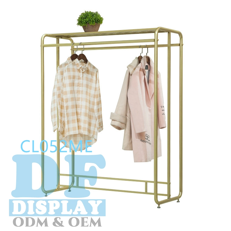 Floor Standing Gold Shopping Clothes Display Rack Shelf Metal Garment Rack Clothes Shop Display Furniture