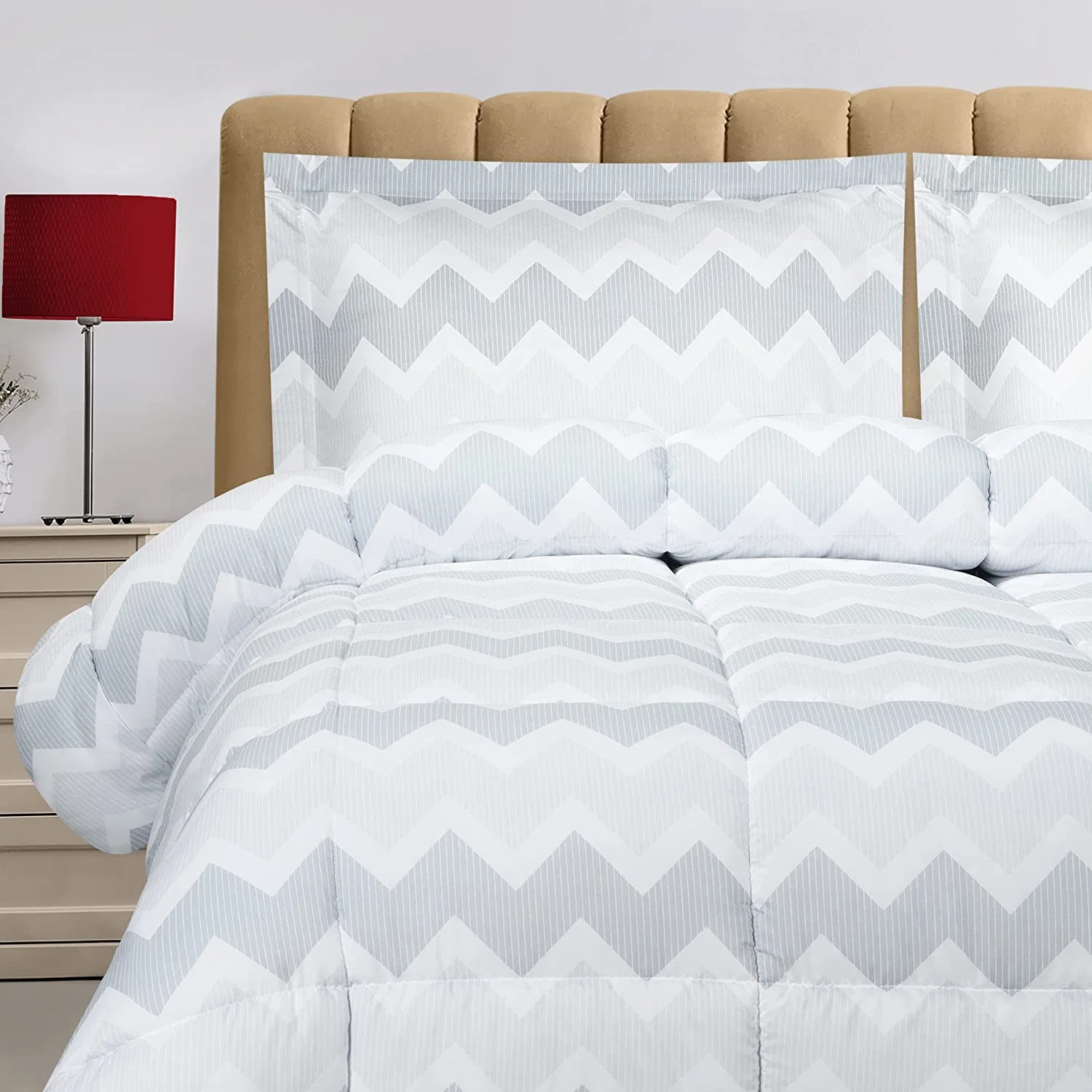 Bedding Queen Comforter Set (Chevron Grey) with 2 Pillow Shams - Bedding Comforter Sets - Down Alternative Comforter - Soft and Comfortable