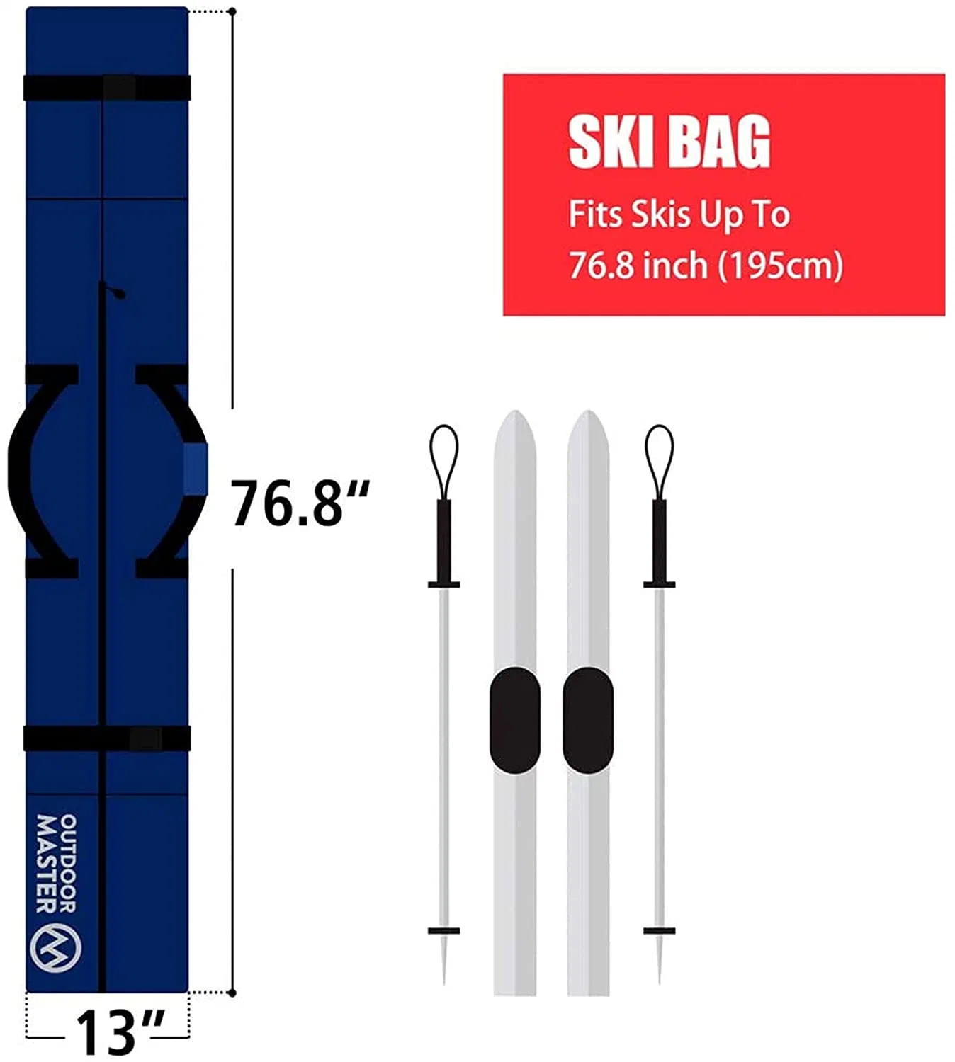 Ski Bag Unpadded Snow Bags Fit Skis up to 200cm