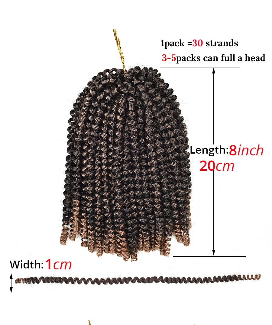 Commerce de gros 8 pouce de court-Curly Crochet tresses de cheveux synthétiques Extension le ressort de torsion