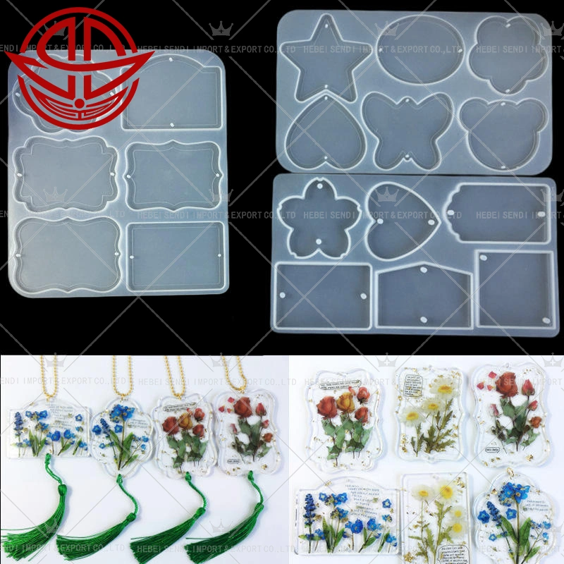 Fast Delivery Double Hole Pendant Mold Handmade DIY Hang Tag Keychain Epoxy Resin Silicone Mold