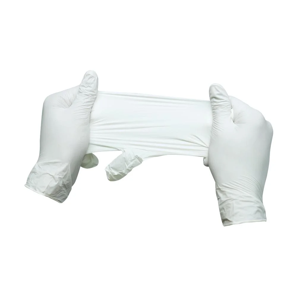 Guantes de nitrilo blanco de alta elastina suave de tacto de vinilo Guantes desechables para exámenes