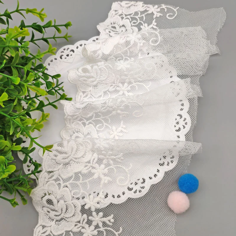 New Style Cotton Embroidery Organza Swiss Lace Trimmings Fabric for Wedding Bridal Evening Dress Cloth Accessories