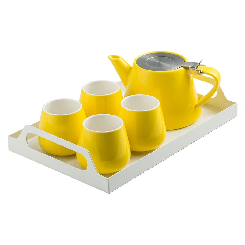 Keramik Teekanne Set Nordic Color Glaze Blume Teekanne Set mit Infuser für losen Tee mit 4 Teetassen &amp; Untersetzer für Geschenk Für Frauen