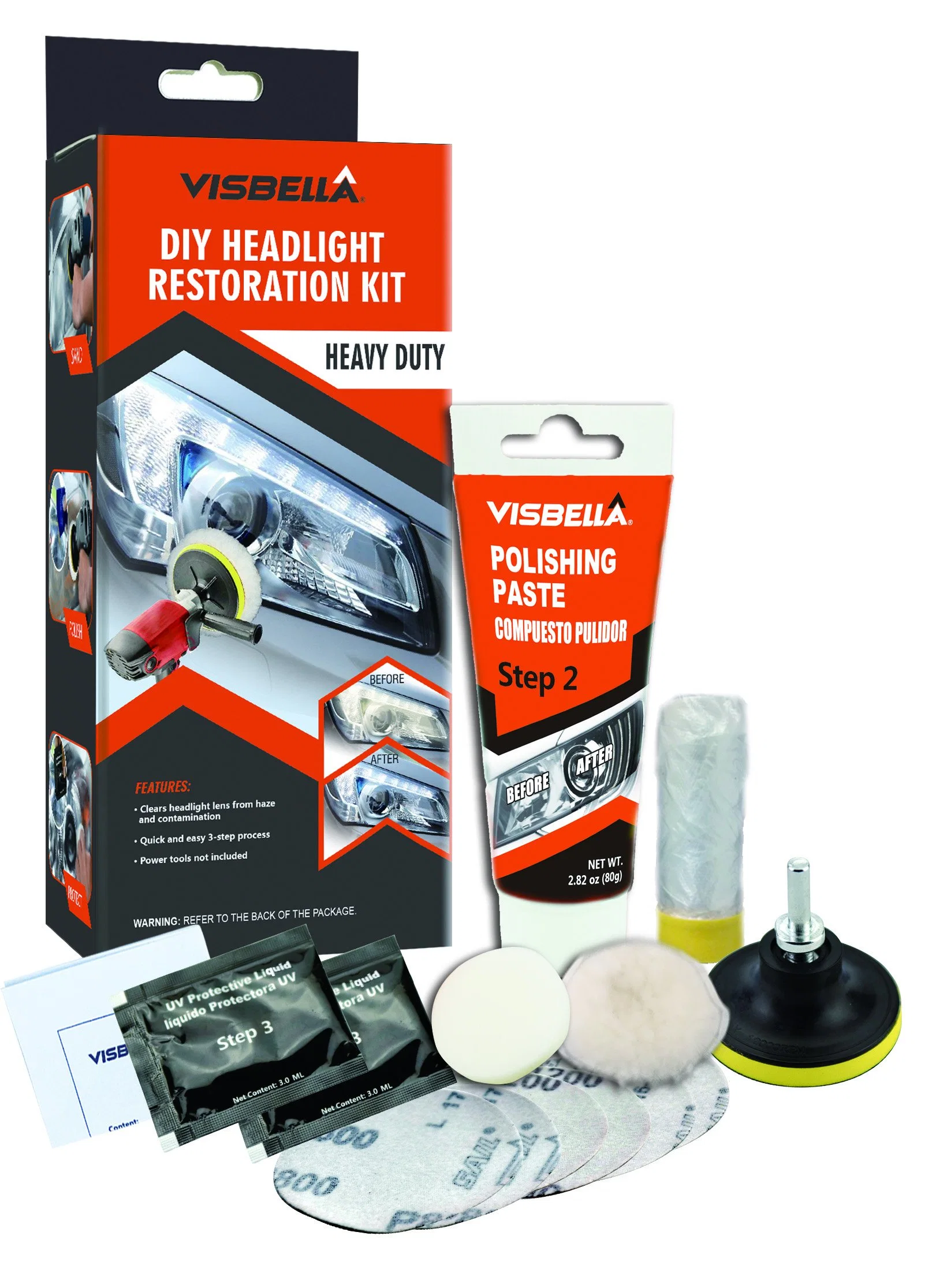 Visbella DIY Car Headlight Cleaning Headlight Restoration Kit Manual Color Box