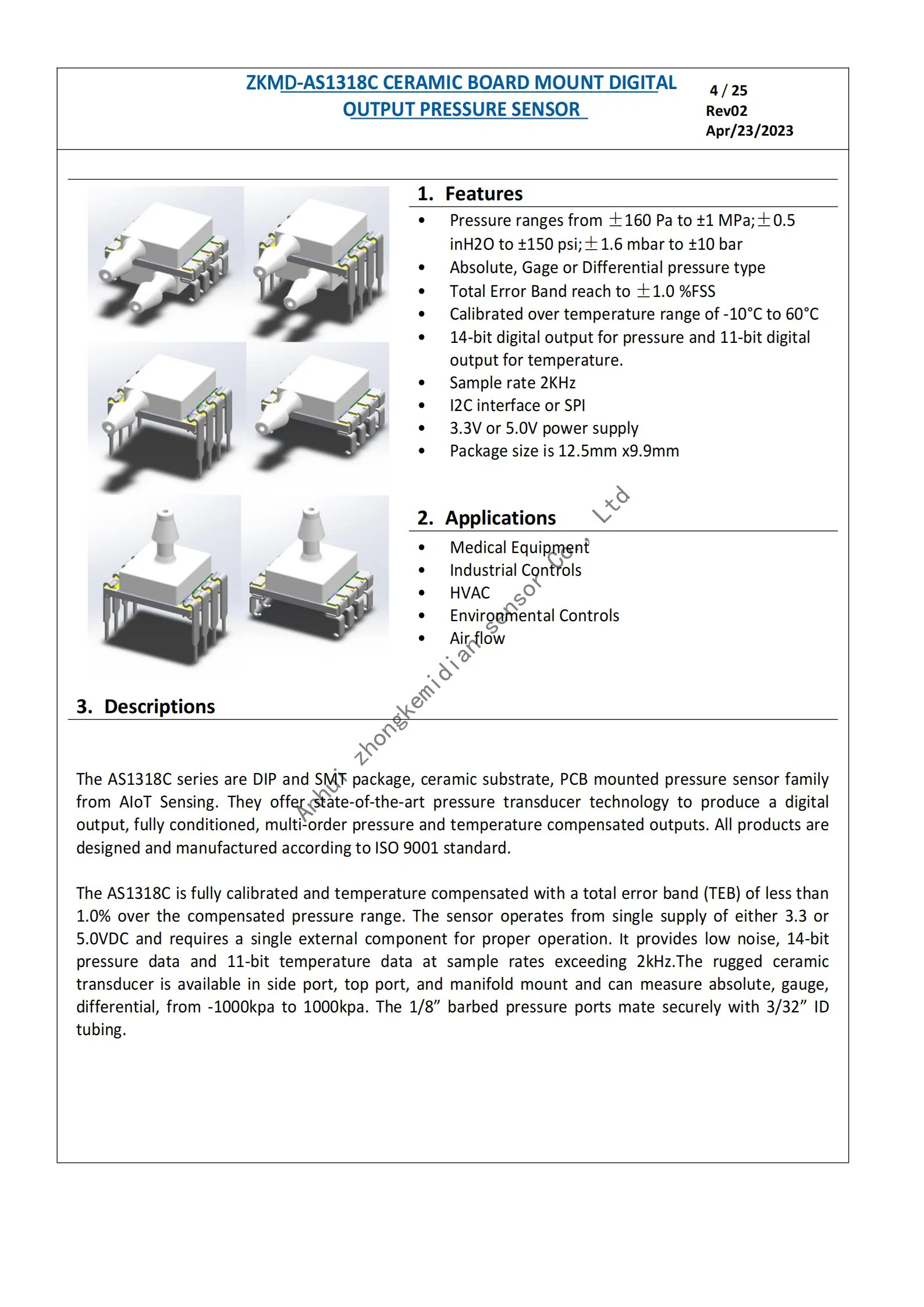 Digitaler Ausgangsdruckschalter mit 24-Bit-Auflösung und SOIC-16 Packmethode