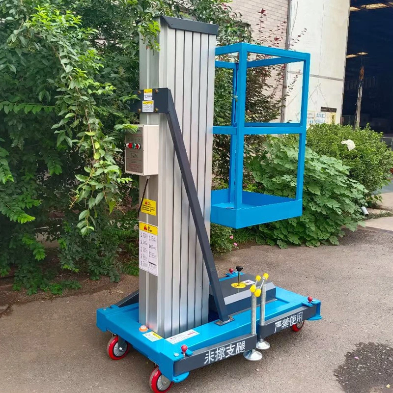 8m Smart Single Mast Aluminum Lift with Forklift Hole and Hook Easy for Transport for Cleaning and Outdoor Advertisement Work